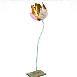 Metal Gold and Pink Decorative Flower Sculpture